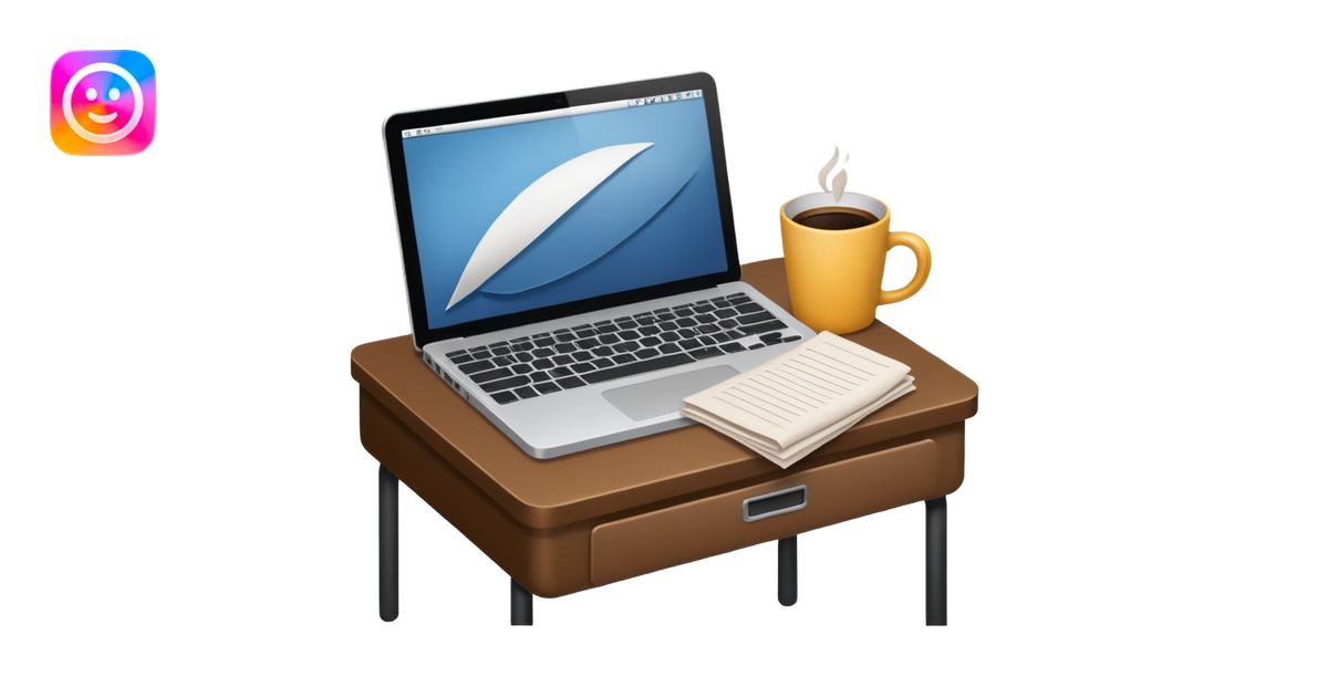 emoji of a cozy desk with a paper, a coffee, and a laptop on it emoji ...
