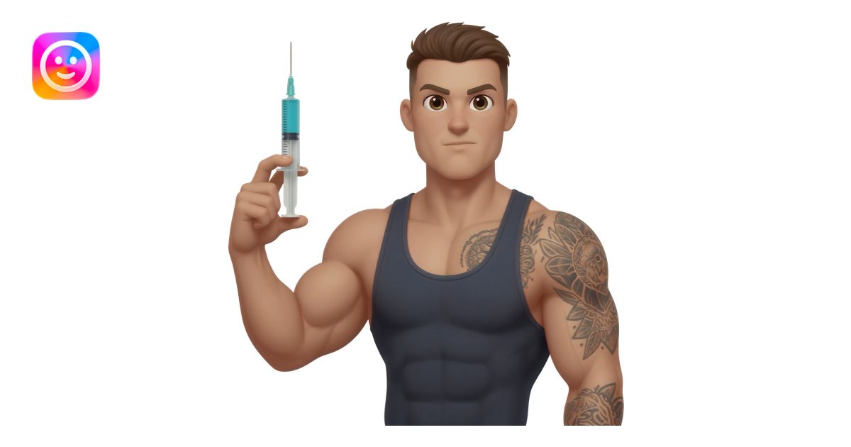 A body builder holding an injection in his hand emoji | AI Emoji Generator