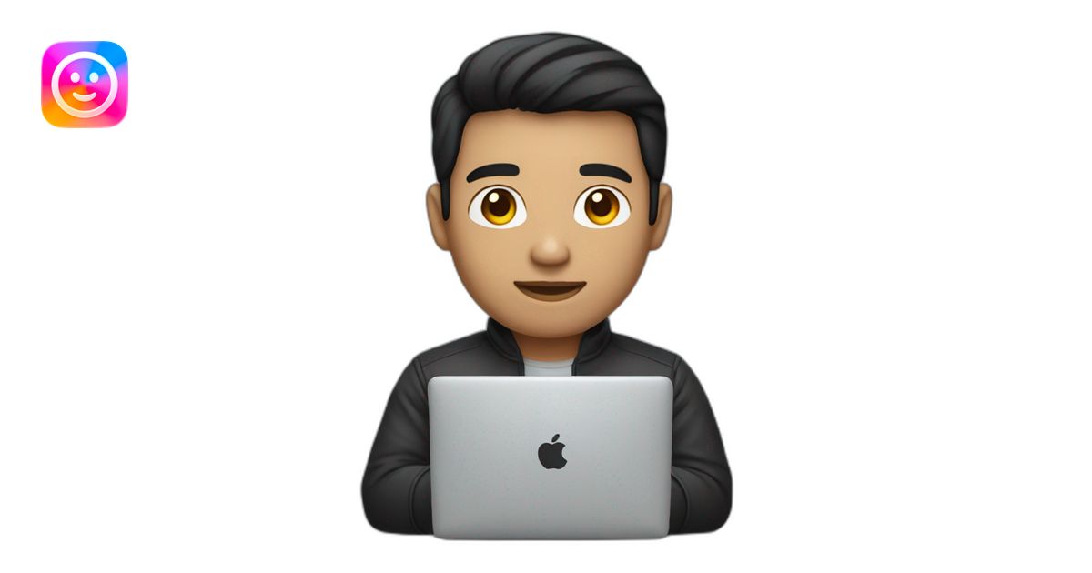developer with mac laptop in front light skin tone and black hair emoji ...