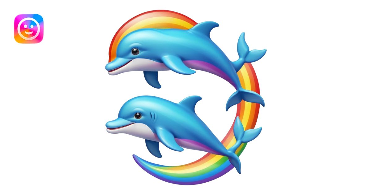 Cartoon Dolphins and rainbows very happy flying emoji | AI Emoji Generator
