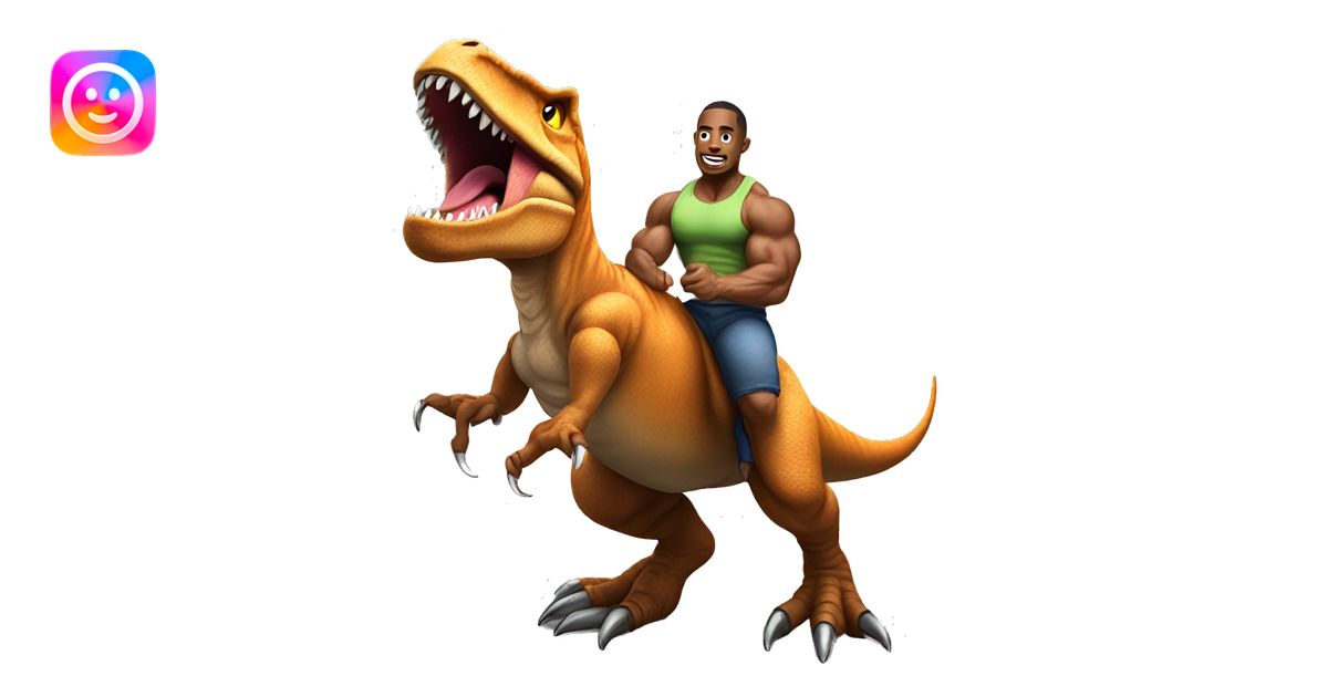 Bodybuilder riding a t-Rex emoji | AI Emoji Generator