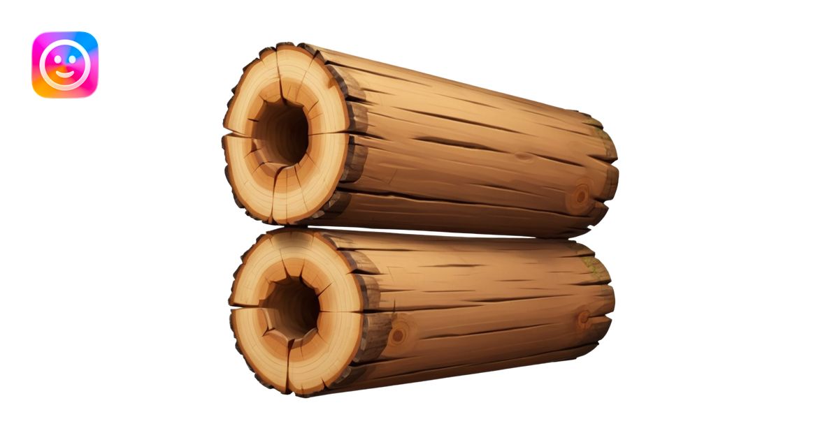 two logs, one propped up sideways on the bottom log, with a sparkle in ...