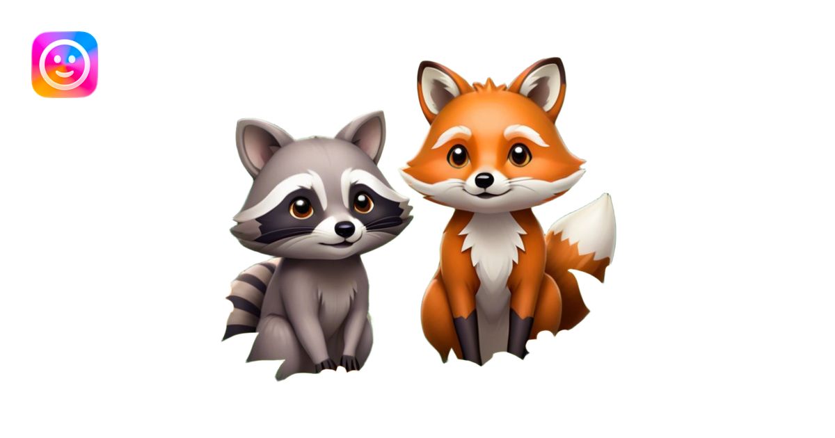 Collage of a raccoon and a fox, in close-up, set in a beautiful forest ...