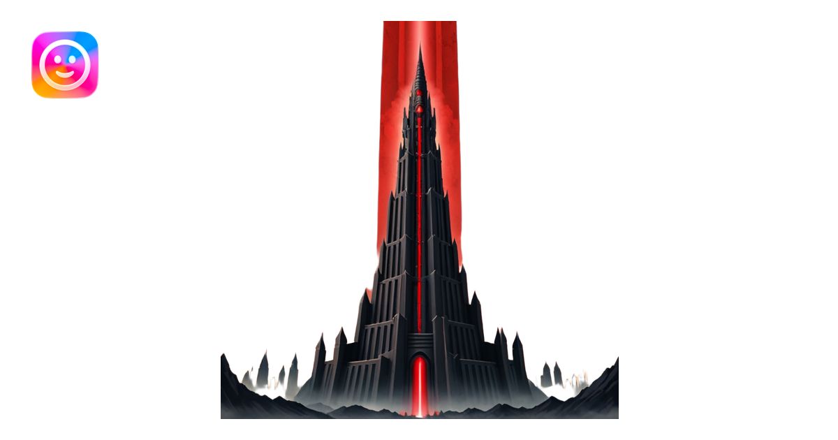 Barad Dúr from Lord of the Rings, Dark, giant Tower, with red laser ...