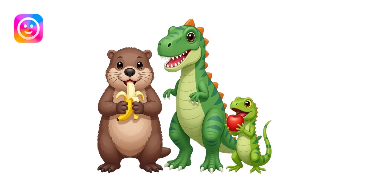 Platypus and dinosaurs and lizards eat banana and Apple emoji | AI ...