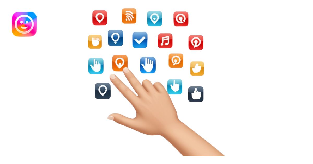 hand cursor pointing at a grid of app icons emoji | AI Emoji Generator