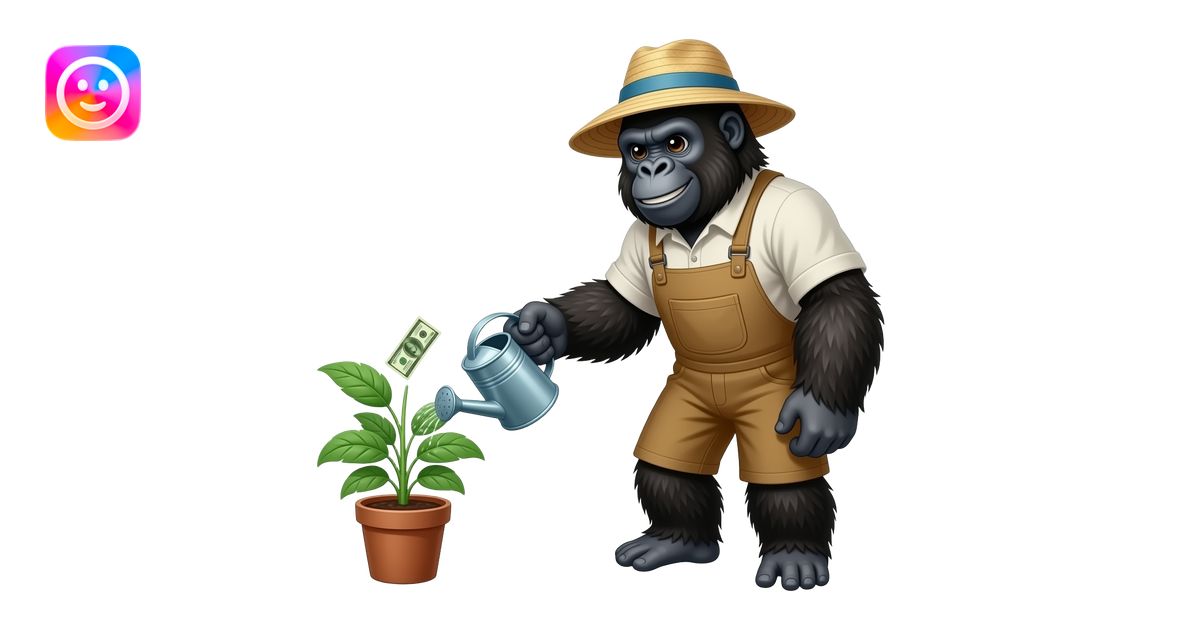 a gorilla farmer watering a plant growing dollar bills emoji | AI Emoji ...