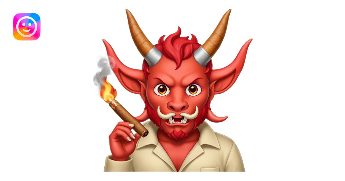 Diablito de cara roja con un cigarro pero el cigarro en la boca y menos ...