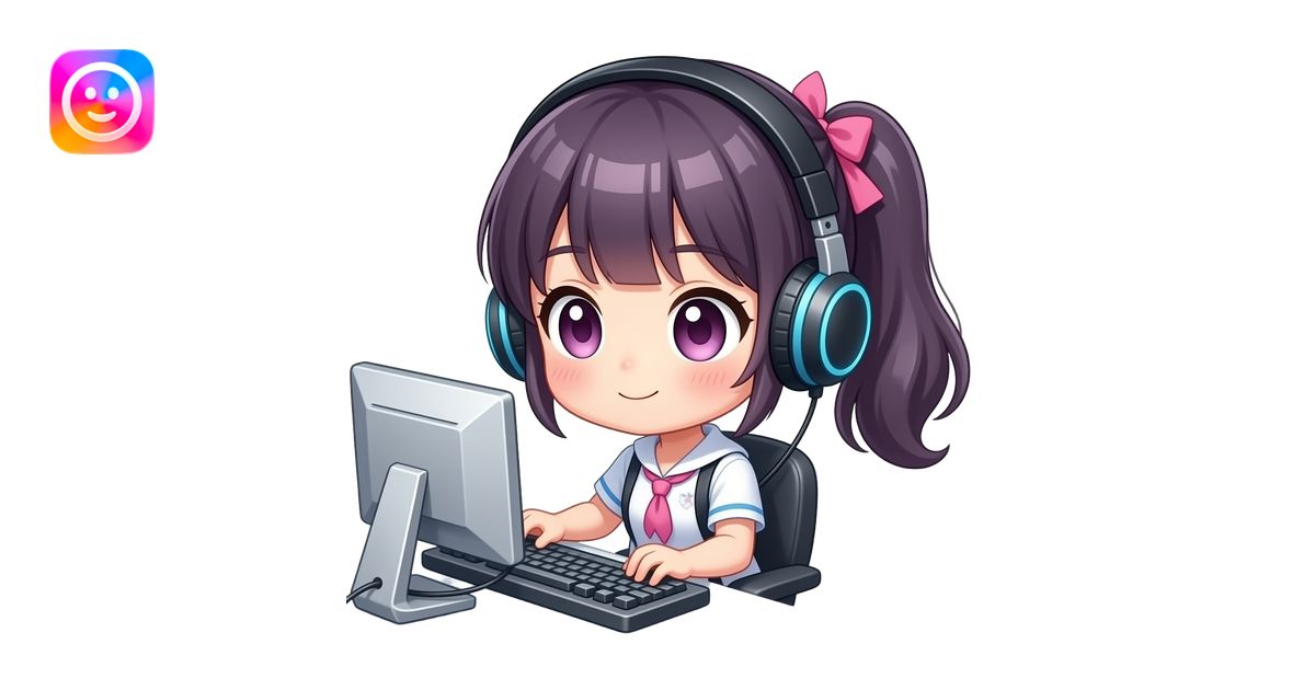 chibi anime girl play computer game emoji | AI Emoji Generator