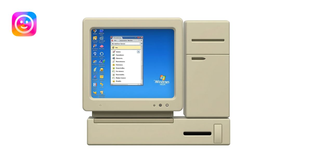 An old 2000s computer, with Windows XP on the screen. Inside the screen ...