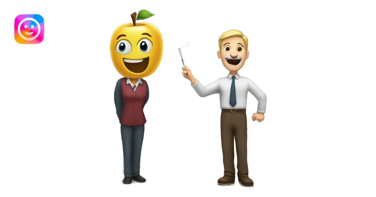 teacher drooling in front of chalkboard, with ruler and apple emoji ...