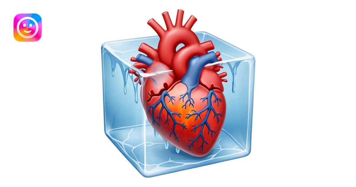 A realistic human heart completely frozen, trapped inside a clear ice ...