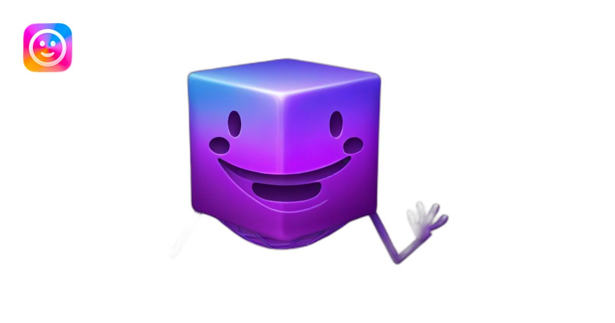 purple gradient colored smiling cube with 2 long open hands and 2 long ...