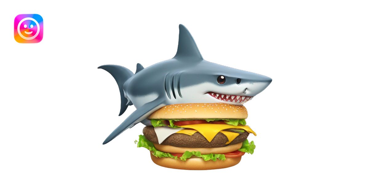 Shark eating cheeseburger emoji | AI Emoji Generator