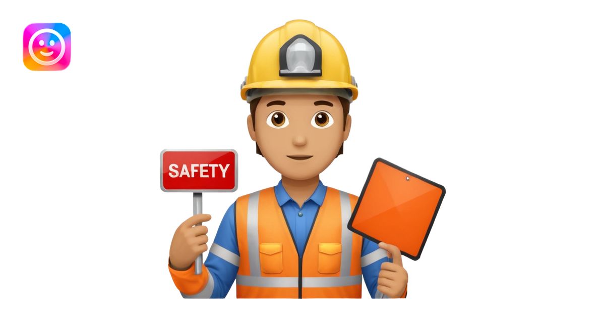 a guy wearing safety outfit with helmet holding a panel written on it ...