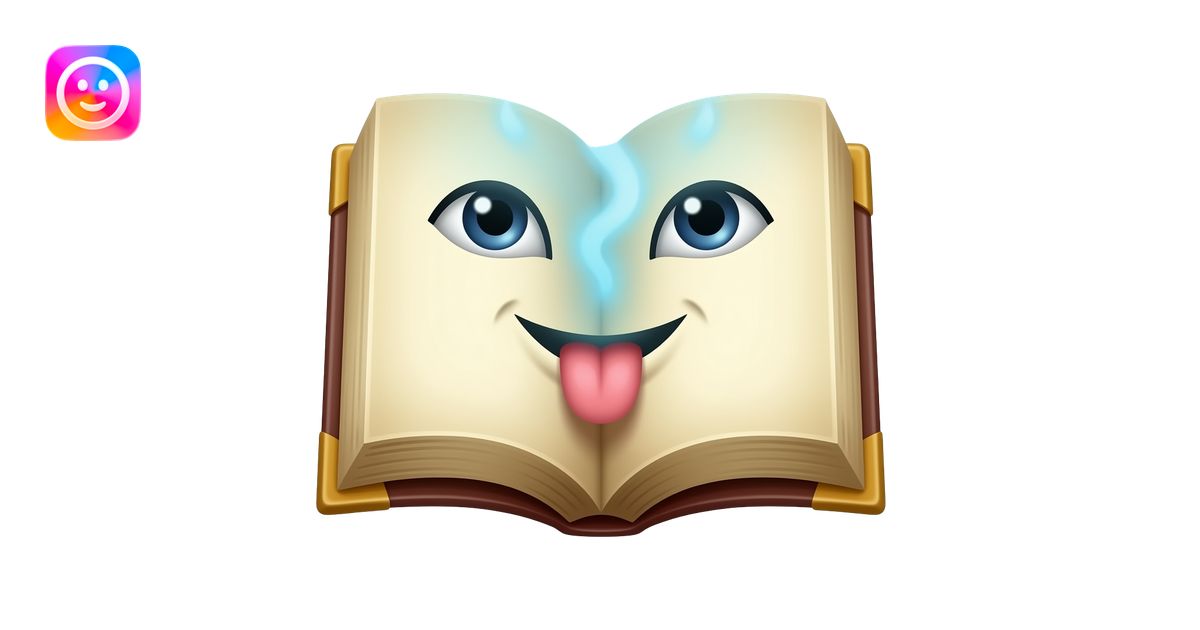 An animated, ancient spellbook with a face formed by its open pages ...