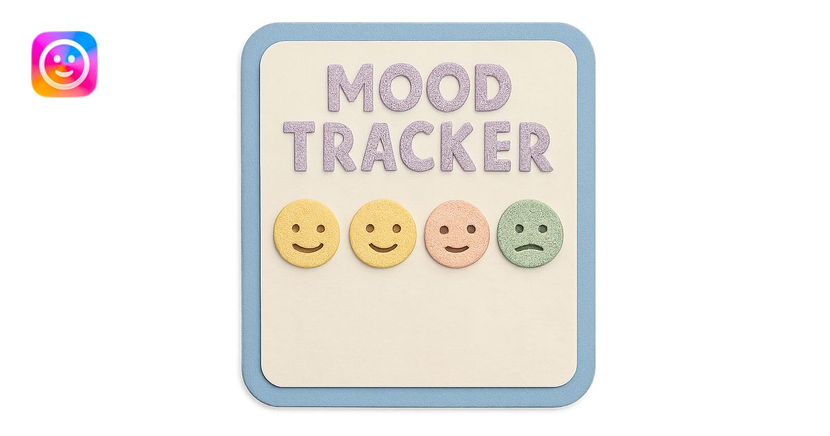 soft pastel soft mood tracker with round smiley faces, blue border ...