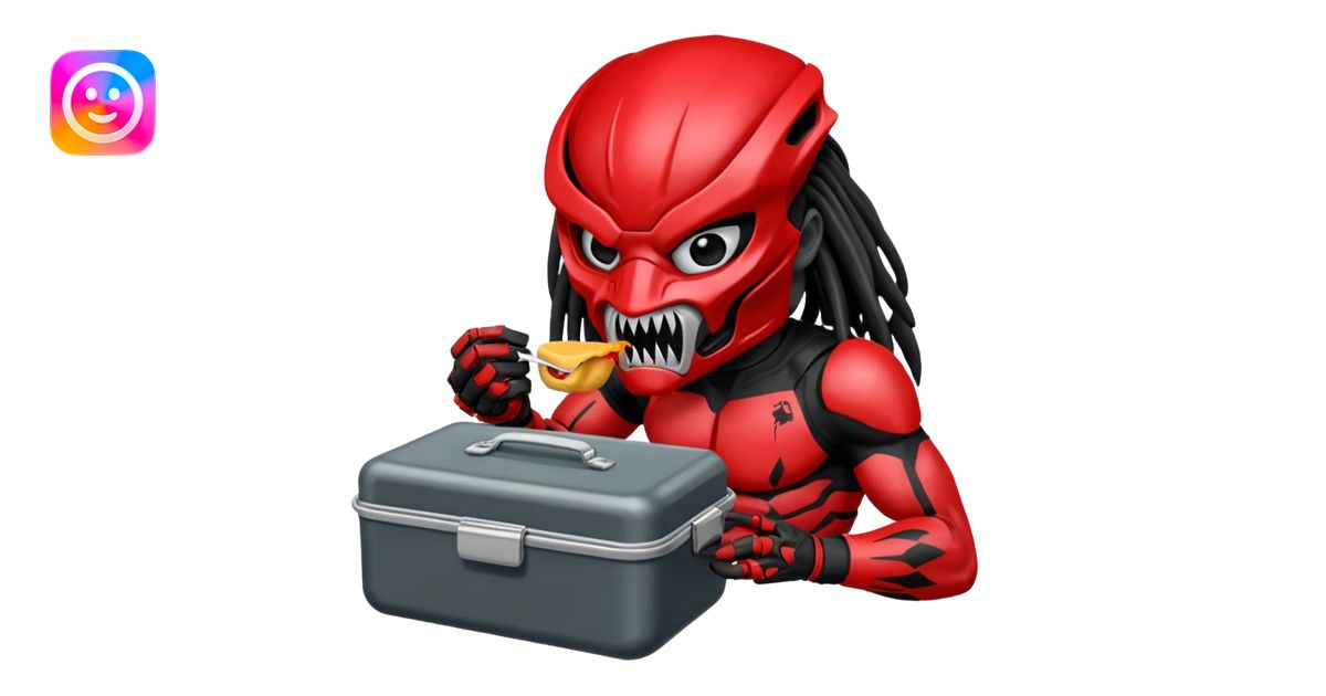 The predator with red mask eating from a lunchbox emoji | AI Emoji ...
