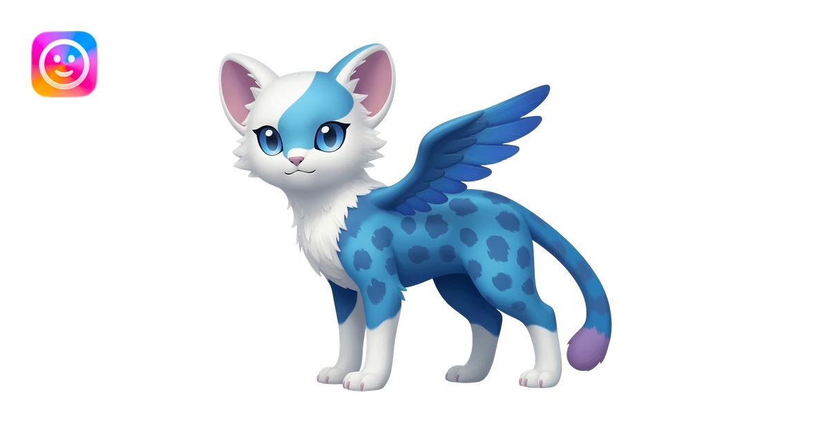 Winged hyper-realistic Feral Rare realistic edgy cute, white, blue ...