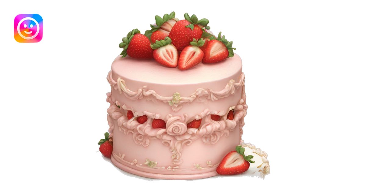 vintage rococo highly detailed pale pink cake with strawberries emoji ...