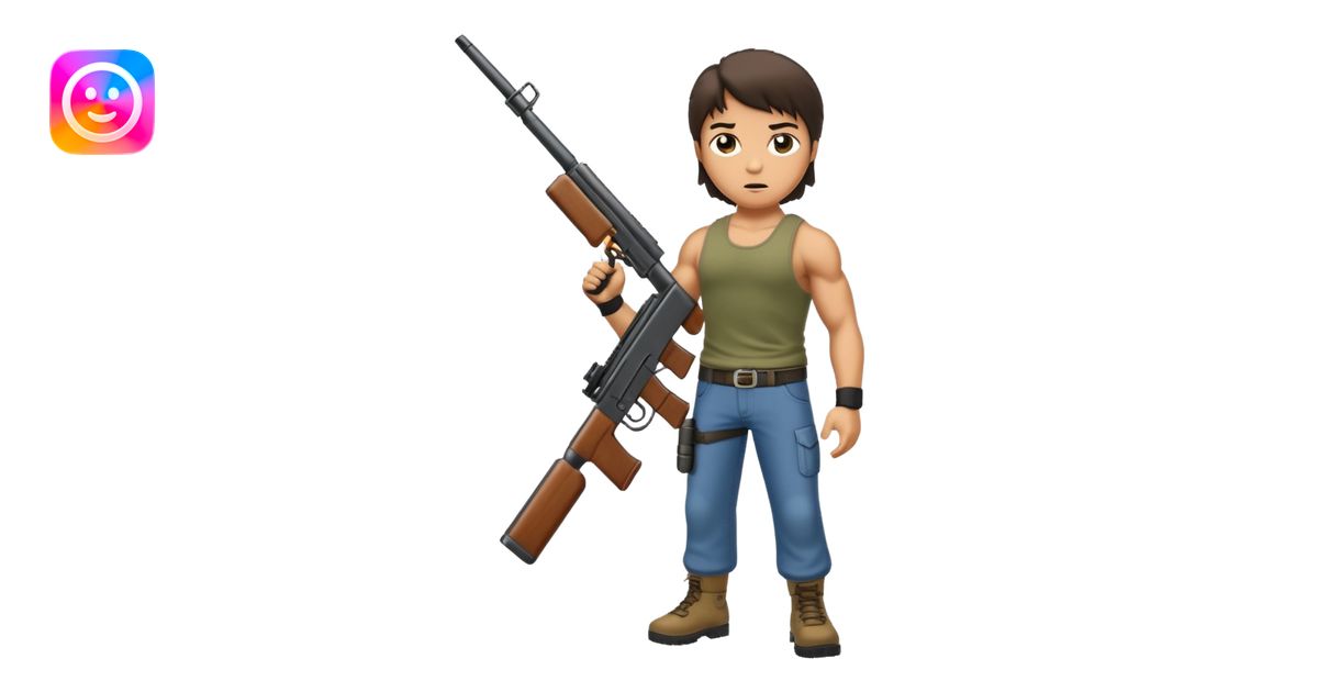 Rambo shooting, full body emoji | AI Emoji Generator