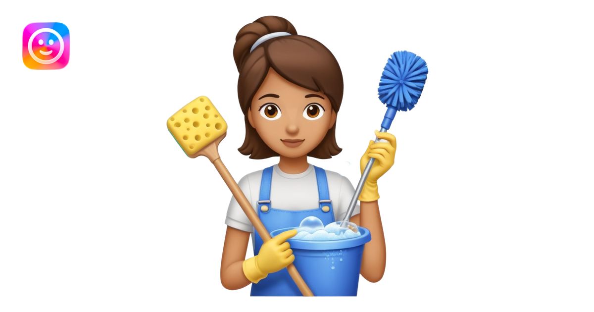 girl cleaning house multitasking with mop sponge bubbles etc emoji | AI ...
