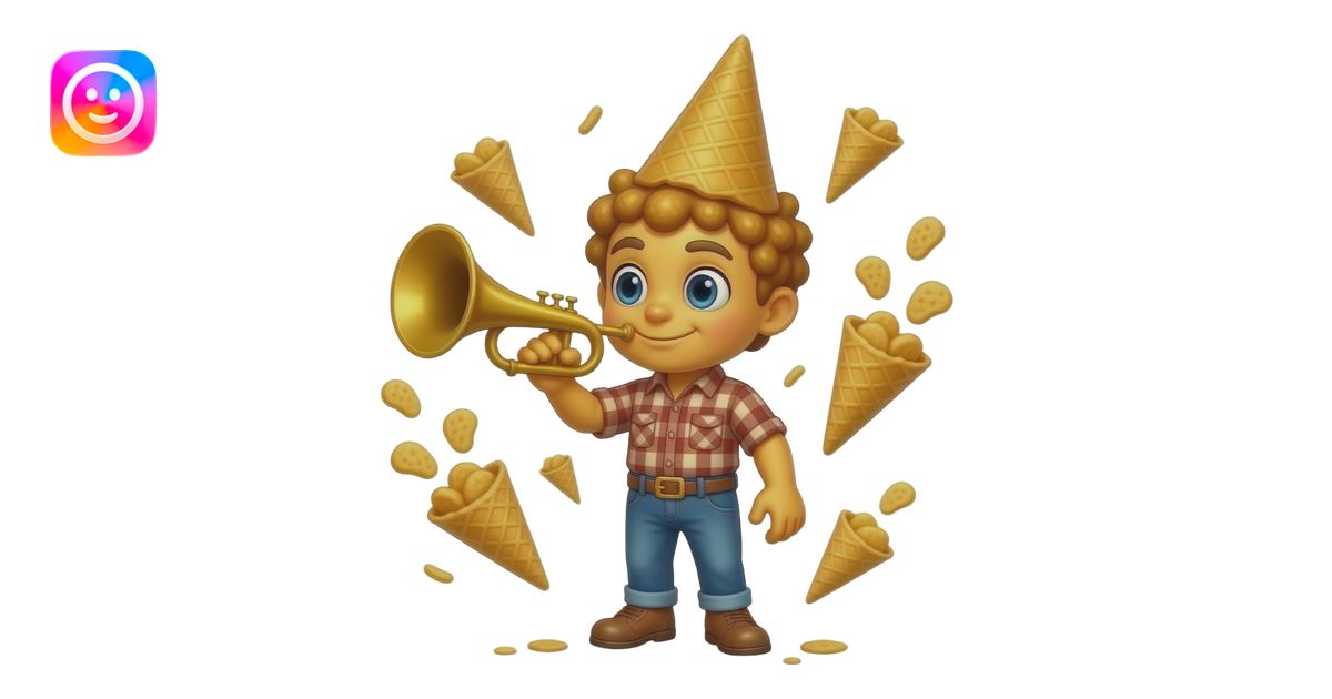 A magical Bugles mascot with a giant head and tiny body. It has golden ...
