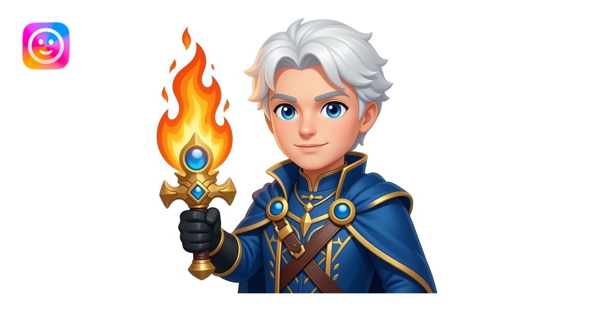 a prince with blue eyes, white hair, and a weapon de fire emoji | AI ...