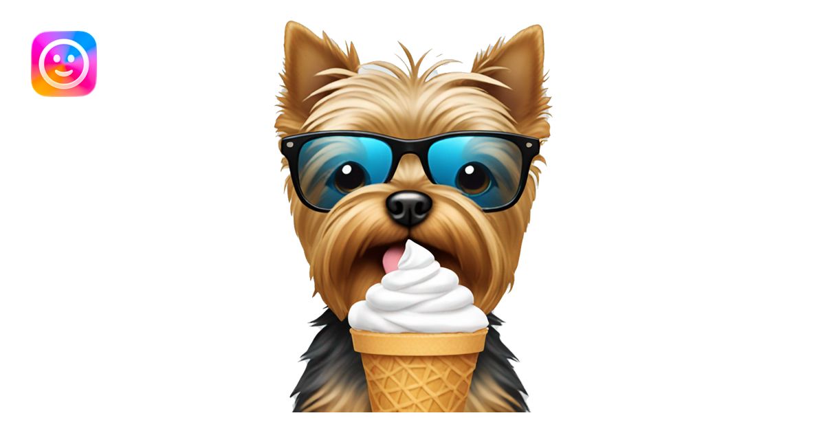 yorkie with sunglasses eating ice cream emoji | AI Emoji Generator