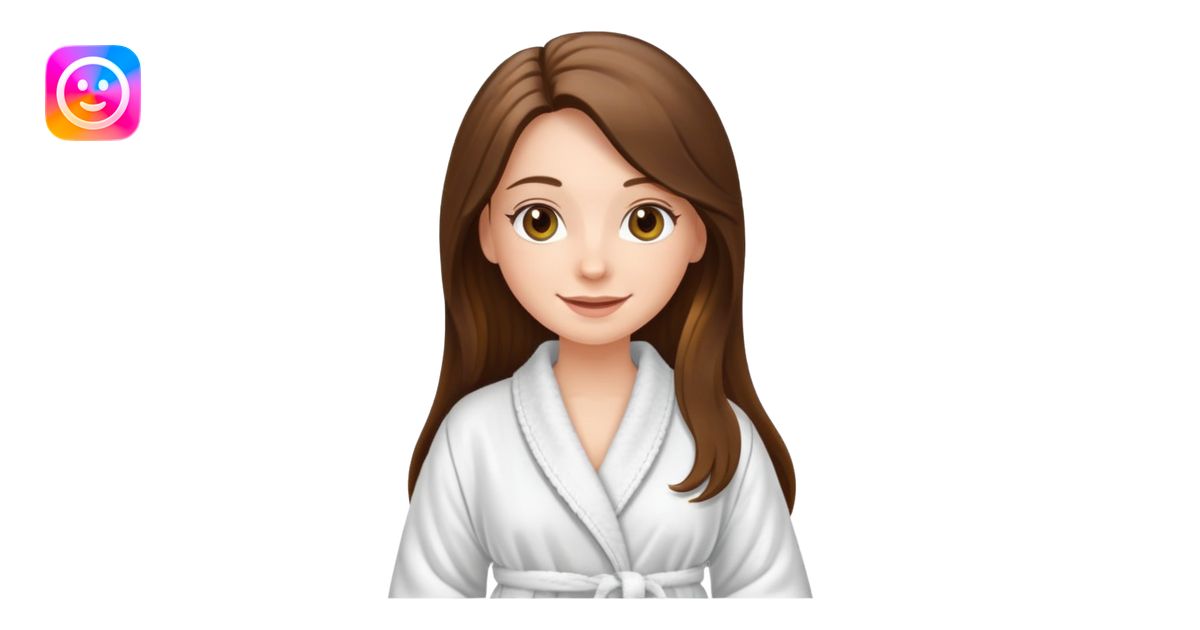 happy white long brunette hair girl with hazel eyes in a bathrobe emoji ...