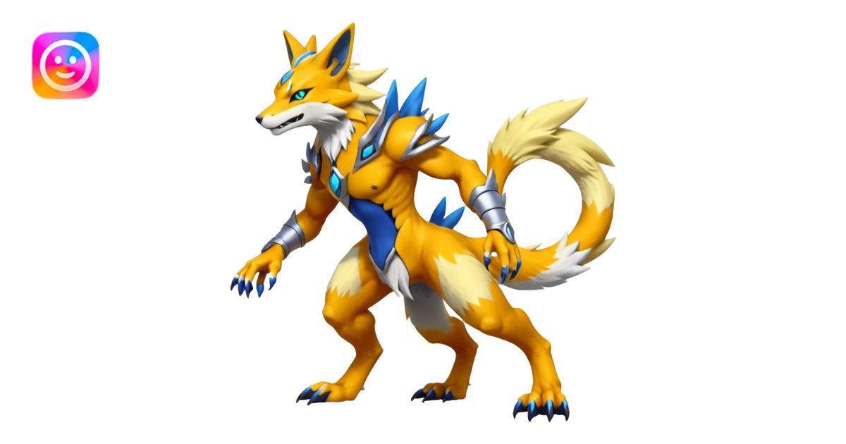 Feral Quadrupedal Digitigrade Renamon-Zeraora-Vernid-Sergal-fusion ...