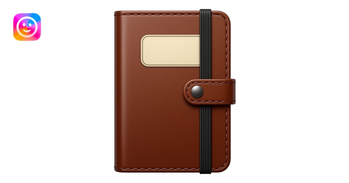 Photorealistic 3D emoji of a vintage brown leather notebook with a ...