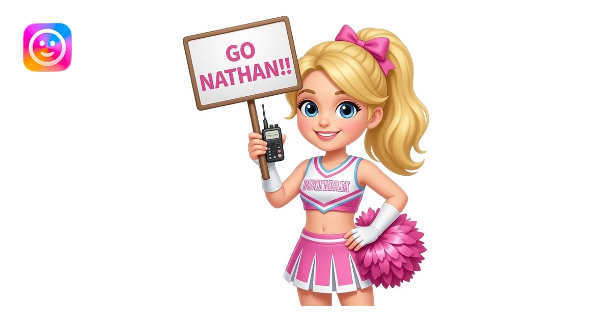 Cute Cheerleader ham radio with blonde hair. Sign saying "GO NATHAN ...