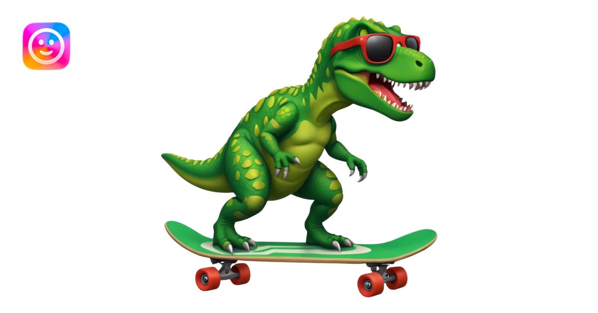 T rex riding a skateboard with sunglasses emoji | AI Emoji Generator