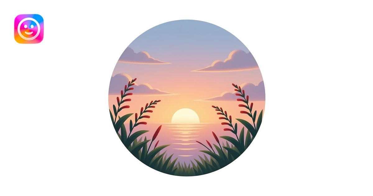 Realistic sunset sky with soft pastel hues, silhouetted green foliage ...