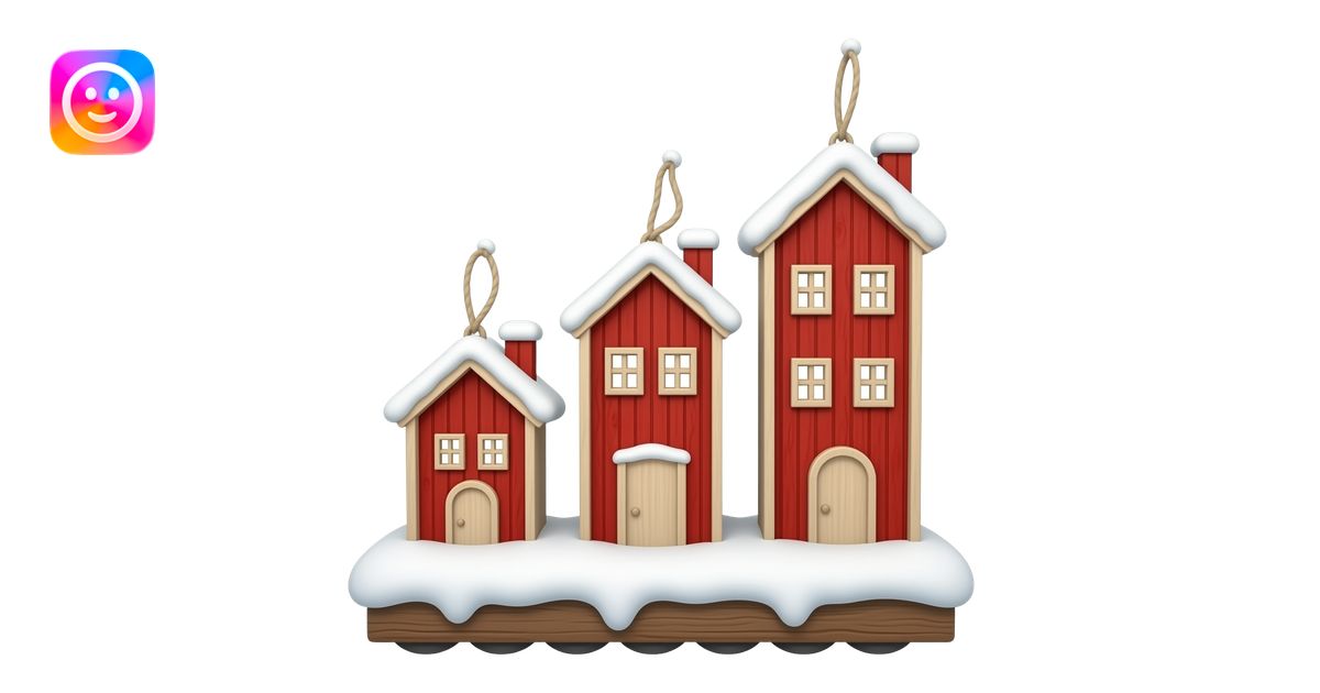 3 red wooden house ornaments，different hight，snow-covered roof emoji ...