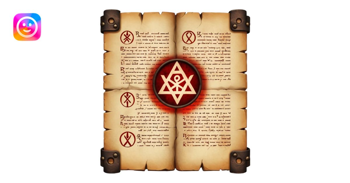 Ancient scripture page burned at the edges, cursed runes glowing faint ...
