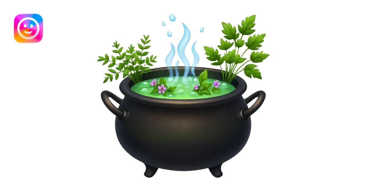 Cauldron with herbs and flowers emoji | AI Emoji Generator