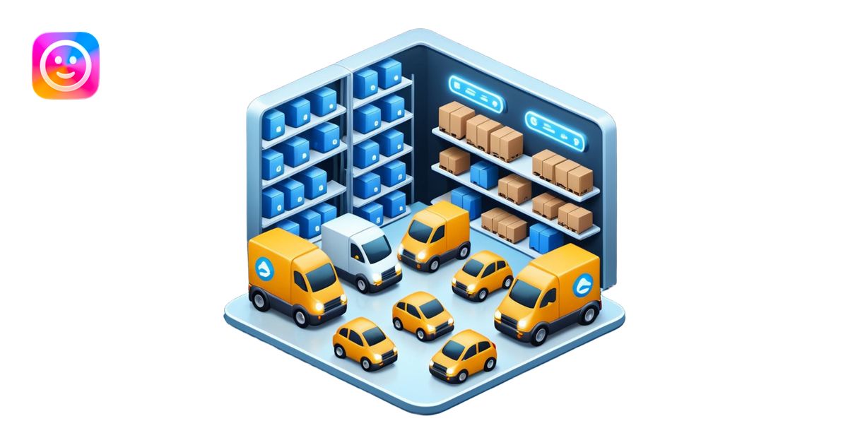 create a realistic emoji of a futuristic warehouse automation. A ...