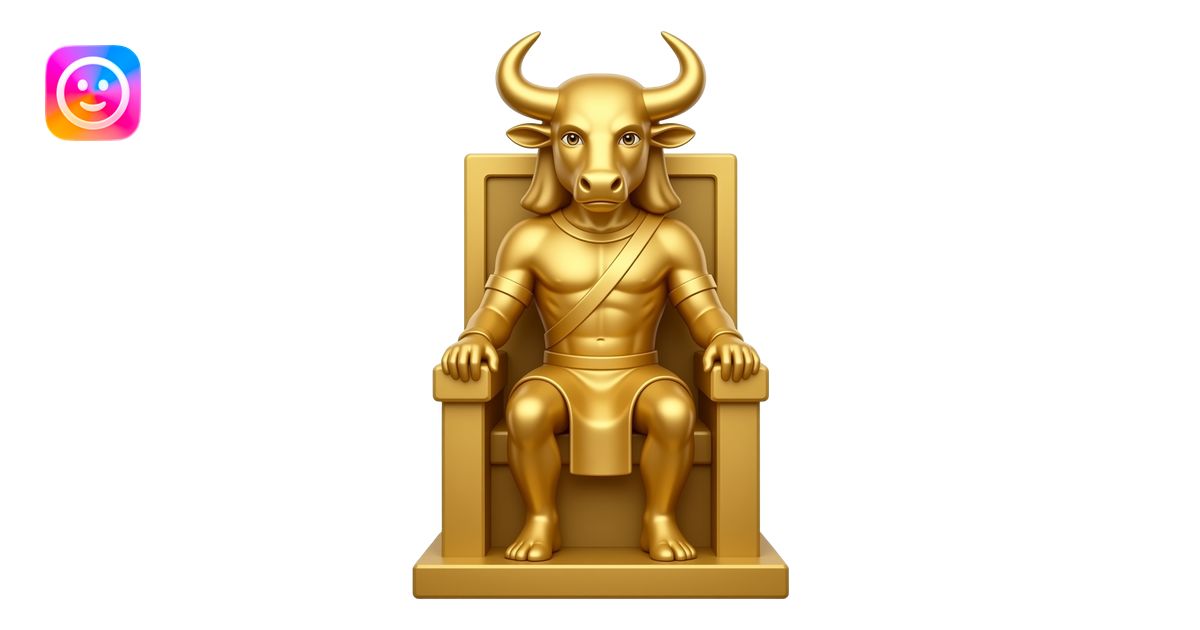 golden statue of baal, anthropomorphic god with bull's head on a throne ...