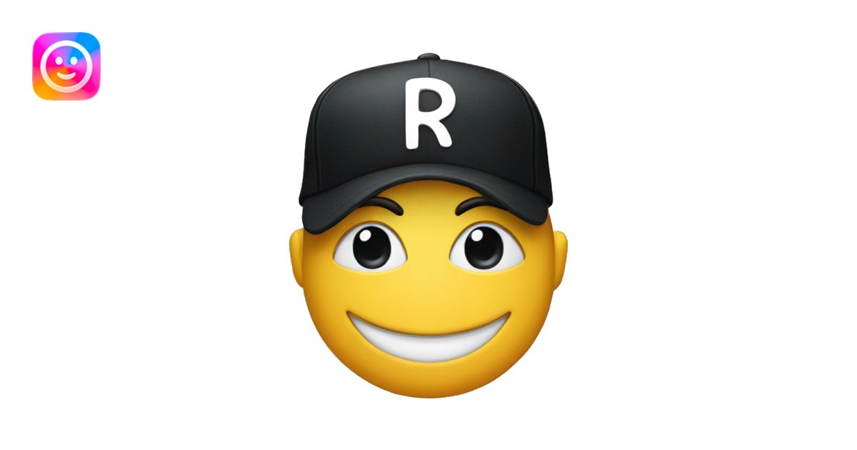 Emoji face with a black cap with an R in gothiques lettre on it emoji ...