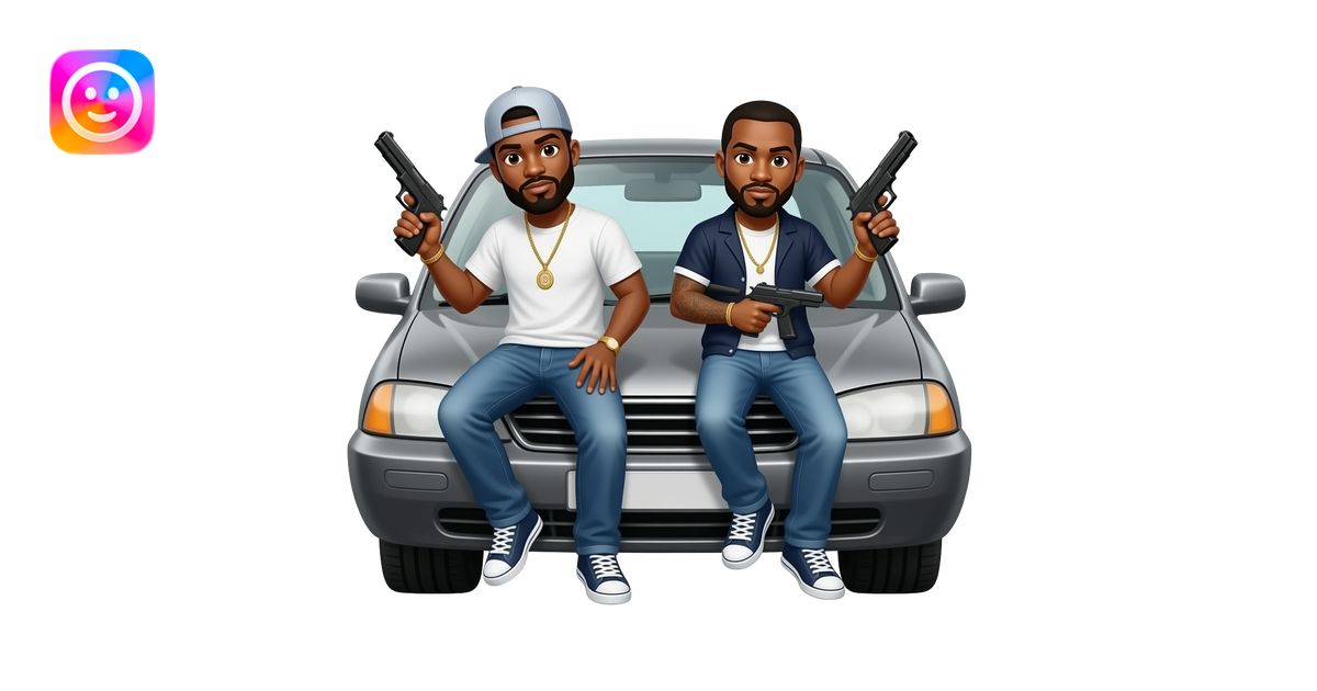Black gang members hanging out of a car with guns emoji | AI Emoji ...