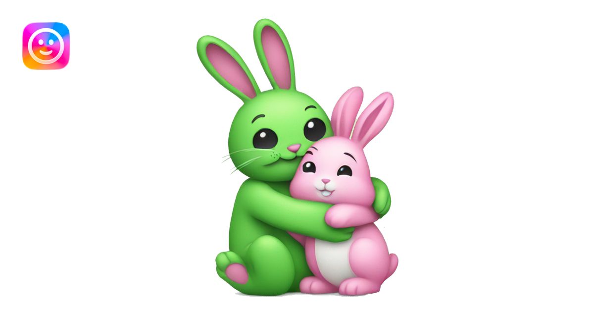 Green bunny hugging pink bunny emoji | AI Emoji Generator