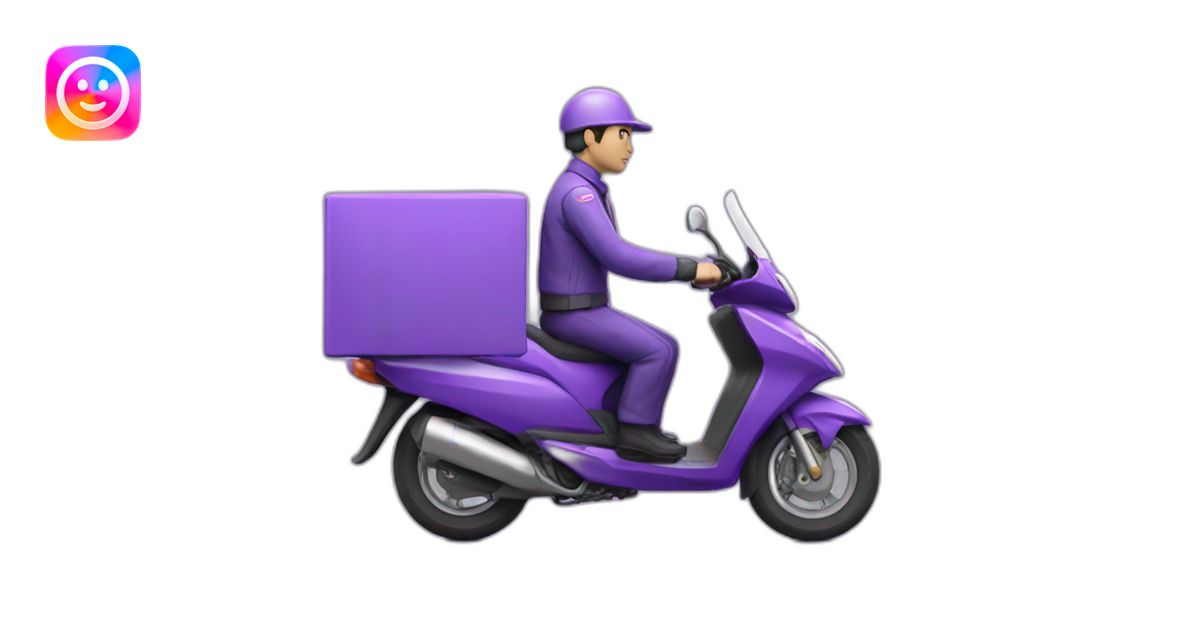 a purple delivery motorbike with delivery man and small b white logo ...