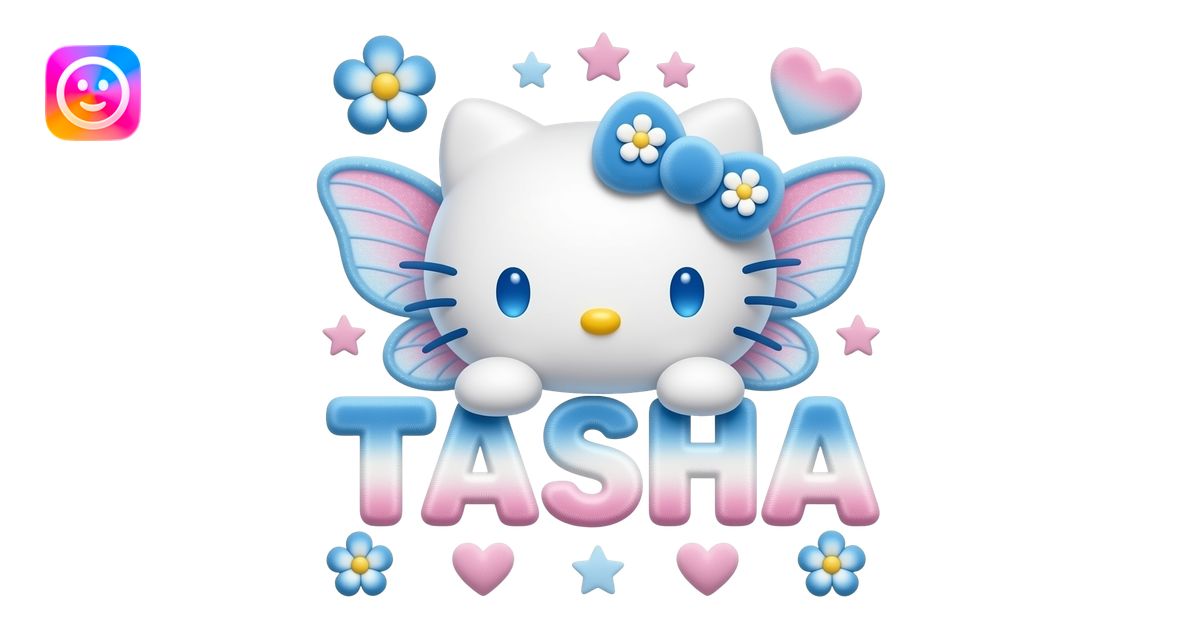 White velvety fur 3D hello kitty head with blue white pink gradient 3D ...