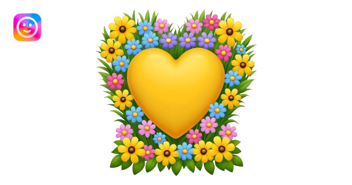 yellow heart with beautiful colorful field flowers around its border ...