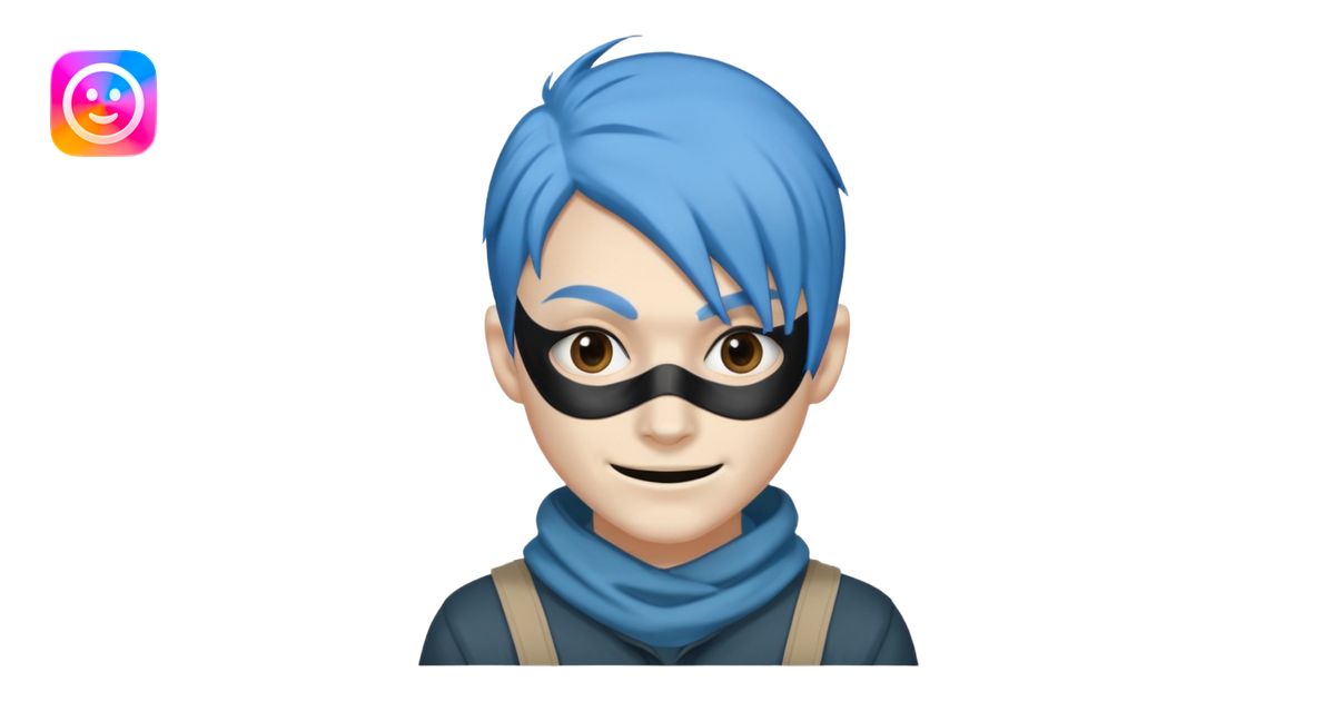 blue haired criminal with robber mask and smirk emoji | AI Emoji Generator