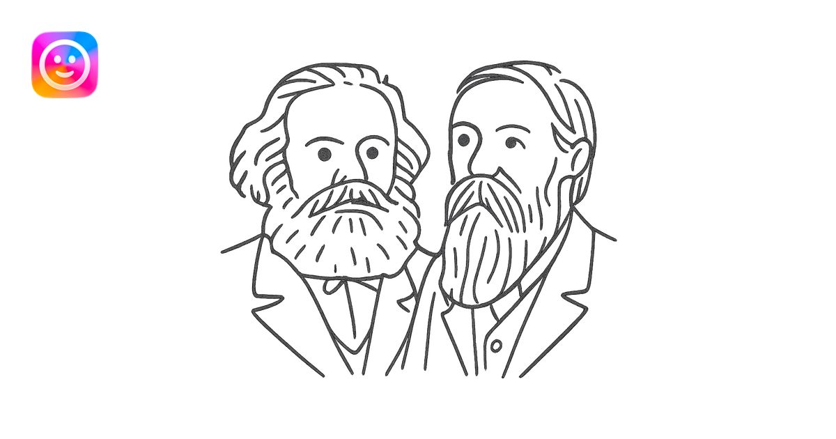a black outline portrait of Karl Marx and Engels together based on a ...