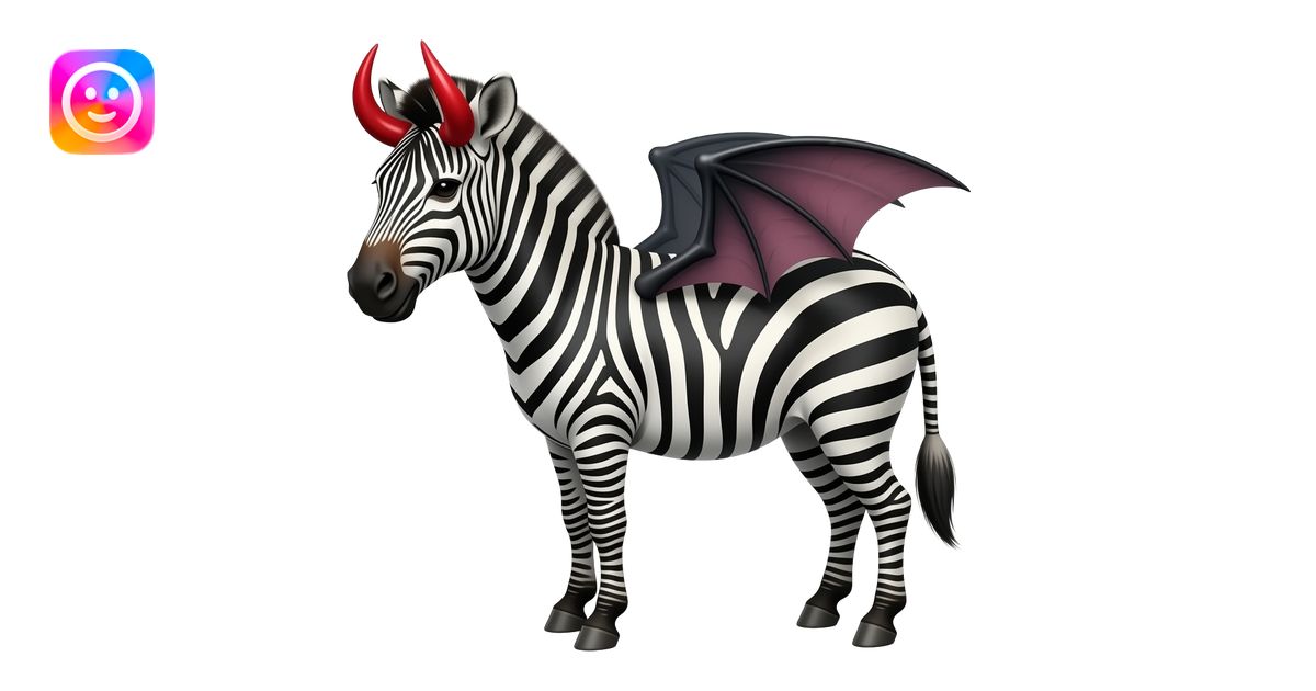 zebra standing pose front view with red devil horns and bat wings emoji ...