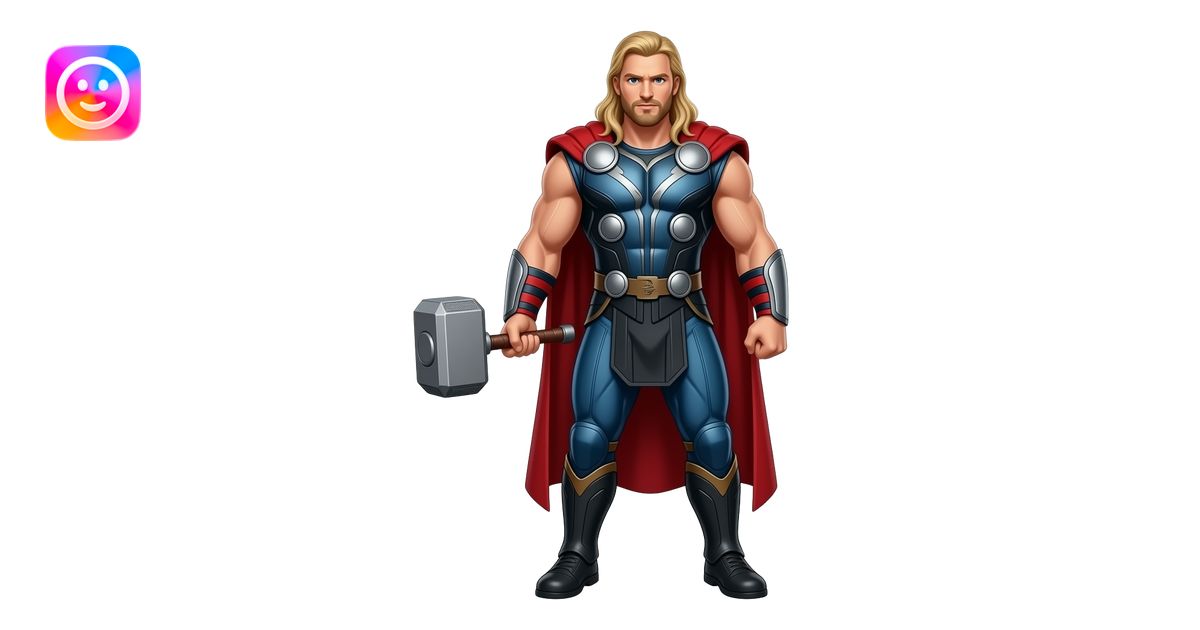 Muscular thor of avengers full body realistic along with hammer emoji ...
